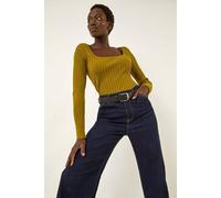 Roman Women's Square Neck Ribbed Knit Jumper in Olive | Size: 12 Roman Olive 12