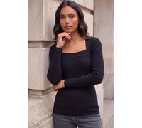 Roman Women's Square Neck Ribbed Knit Top in Black | Size: 10 Roman Black 10