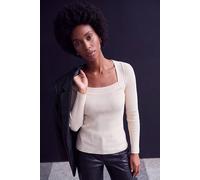 Roman Women's Square Neck Ribbed Knit Top in Ivory | Size: 20
