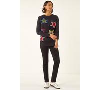 Roman Women's Star Crew Neck Knit Jumper in Black | Size: 14