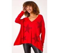 Roman Women's Star Detail Hanky Hem Knit Jumper in Red | Size: 12