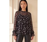Roman Women's Star Jacquard Frill Top in Black | Size: 20