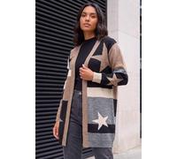 Star Print Longline Stretch Cardigan Roman Natural 12