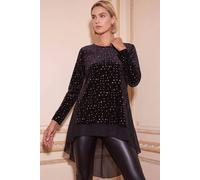 Roman Women's Star Print Velvet Chiffon Hem Top in Gold | Size: 12