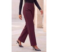 Roman Straight Leg Ponte Stretch Trouser for Women UK Ladies Pull on Bottoms Smart Autumn Winter Evening Work Office Business Formal Inteview Party Night Going Out - Wine - Size 10