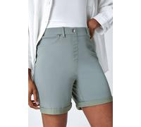 Roman Stretch Shorts for Women UK 14CM - Ladies Turned Hem Bengaline Casual Cropped Pants Chino Capri Slim Fit Above The Knee Turn Up Bermuda Summer Crops Everyday