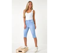 Roman Knee Length Jeggings for Women Ladies Stretch Denim Shorts Jeans Cropped Trouser Capri Pants Summer Cotton Legging Pedal Pusher Legged Crop Spring Cutoff Work - Light Denim - Size 10