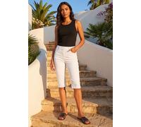 Roman Originals Knee Length Jeggings for Women Ladies Stretch Denim Shorts Jeans Cropped Trouser Capri Pants Summer Cotton Legging Pedal Pusher Legged Crop Spring Cutoff Work - White - Size 20
