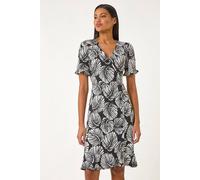 Roman Originals Tea Dress for Women UK Ladies Frill Hem Skater Wrap Jersey Stretchy Fit & Flare Flattering Knee Length Cocktail Party Occasion Holiday Going Out - Ivory - Size 18