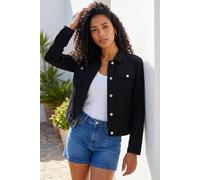 Roman Originals Stretch Jacket for Women UK - Ladies Denim Jean Summer Coat Bengaline Casual Smart Utility Trucker Biker Fitted Classic Work Spring Soft Vintage - Size 14 - Black