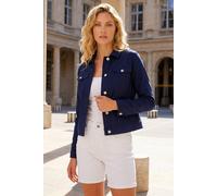 Roman Originals Stretch Jacket for Women UK - Ladies Denim Jean Summer Coat Bengaline Casual Smart Utility Trucker Biker Fitted Classic Work Spring Soft Vintage - Size 16 - Navy