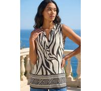 Roman Women's Stripe Border Print V-Neck Vest in Ivory | Size: 12 Roman Ivory 12