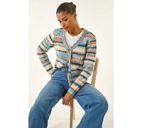 Roman Women's Stripe Buttoned Cable Knit Cardigan in Light Blue | Size: 18 Roman Light Blue 18