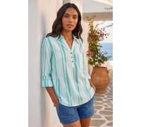 Roman Women's Stripe Collar V-Neck Shirt in Blue | Size: 12 Roman Blue 12