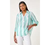 Roman Women's Stripe Collar V-Neck Shirt in Blue | Size: 18 Roman Blue 18