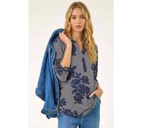 Roman Women's Stripe Floral Print Stretch Shirt | Size: 18 Roman Multicolor 18