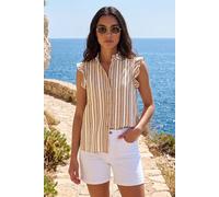Roman Women's Stripe Frill Sleeve Blouse in Stone | Size: 14 Roman Stone 14
