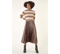 Roman Women's Stripe Knit Pleated Dress in Tan | Size: 16 Roman Tan 16