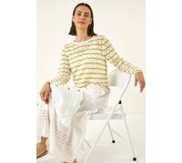 Roman Women's Stripe Pointelle Knit Jumper in White | Size: 12 Roman White 12