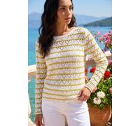 Roman Women's Stripe Pointelle Knit Jumper in White | Size: 14 Roman White 14
