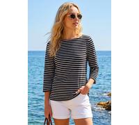 Roman Women's Stripe Print Boat Neck Top in Black | Size: 16