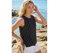 Roman Women's Stripe Side Tie Detail Top in Black | Size: 10