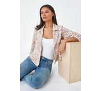 Roman Originals Stripe Print Textured Cotton Blend Jacket for Women UK - Ladies Everyday Holiday Spring Summer Comfy Soft Evening Vacation Work Party - Rust - Size 12