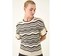 Roman Women's Stripe Wave Frill Knit Top in Ivory | Size: 14 Roman Ivory 14