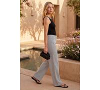 Roman Originals Striped Wide Leg Stretch Trousers for Women UK - Ladies Everyday Holiday Spring Summer Comfy Soft Evening Vacation Work Party - Black - Size 12