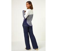 Roman Women's Stripe Zip Front Ribbed Knit Jumper in Ivory | Size: 18 Roman Ivory 18