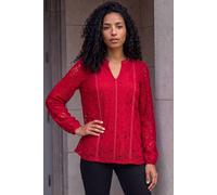 Roman Women's Studded Lace Notch Neck Top in Red | Size: 14