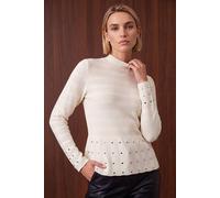 Roman Women's Studded Peplum Knit Top in Ivory | Size: 14 Roman Ivory 14