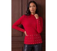 Roman Women's Studded Peplum Knit Top in Red | Size: 20