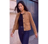 Roman Originals Faux Suede Button Jacket for Women UK - Ladies Everyday Autumn Winter Collar & Revere Comfy Soft Evening Vacation Work Party Night Out - Stone - Size 16