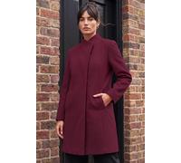 Roman Originals Tailored Funnel Neck Pocket Detail Coat for Women UK - Ladies Everyday Autumn Winter Comfy Soft Evening Vacation Work Party Night Out - Bordeaux - Size 16