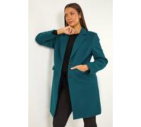 Roman Originals Tailored Single Breasted Coat for Women UK - Ladies Everyday Autumn Winter Comfy Soft Evening Vacation Work Party Night Out - Teal - Size 16