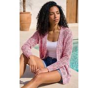 Roman Women's Tape Knit Cotton Blend Cardigan Sweater in Pink | Size: 16