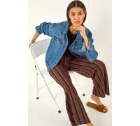 Roman Wide Leg Trousers for Women UK Ladies Palazzo Pants Evening Jersey Elasticated High Waist Smart Flared Culotte Office Work Going Out Loose Crepe Bottoms - Stripe Chocolate - Size 16