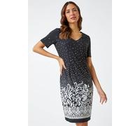 Roman Women's Textured Border Print Shift Dress in Black | Size: 10 Roman Black 10