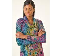 Roman Women's Textured Burnout Print Top in Blue | Size: 12