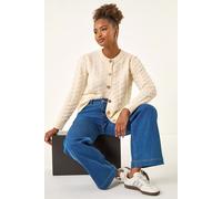 Roman Women's Textured Buttoned Knit Cardigan in Ivory | Size: 18 Roman Ivory 18