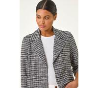 Roman Originals Textured Check Print Collar & Revere Blazer for Women UK - Ladies Everyday Holiday Spring Summer Comfy Soft Evening Vacation Work Party - Black - Size 18