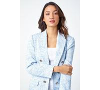 Roman Originals Tailored Longline Boucle Jacket for Women UK - Ladies Everyday Holiday Spring Summer Long Sleeve Comfy Soft Evening Vacation Work Party - Light Blue - Size 10