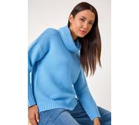 Roman Originals Textured Cowl Neck Jumper for Women UK - Ladies Everyday Autumn Winter Comfy Soft Evening Vacation Work Party Night Out - Sky Blue - Size 14