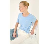 Roman Women's Textured Floral Stretch T-Shirt in Blue | Size: 20 Roman Blue 20