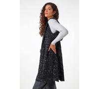 Roman Women's Textured Fluffy Knit Hooded Gilet in Black | Size: 10
