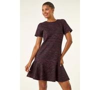 Roman Originals Textured Frill Hem Stretch Dress for Women UK - Ladies Everyday Autumn Winter Round Neckline Comfy Soft Evening Vacation Work Party Night Out - Red - Size 16