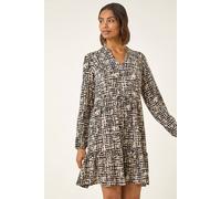 Textured Geo Print Smock Dress Roman Stone 18