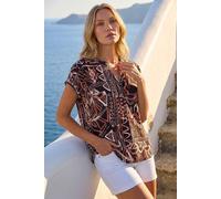 Roman Originals Short Sleeve Shirt for Women UK Ladies Tunic Top Summer Blouse Casual Smat T-Shirt Spring Work Cocktail Party Going Out Special Occassion Holiday V-Neck - Rust Noir - Size 10