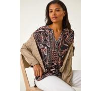 Roman Originals Short Sleeve Shirt for Women UK Ladies Tunic Top Summer Blouse Casual Smat T-Shirt Spring Work Cocktail Party Going Out Special Occassion Holiday V-Neck - Rust Noir - Size 14